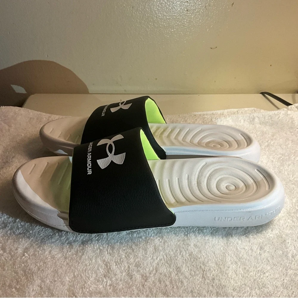 Under Armour Black and White Slide Sandals